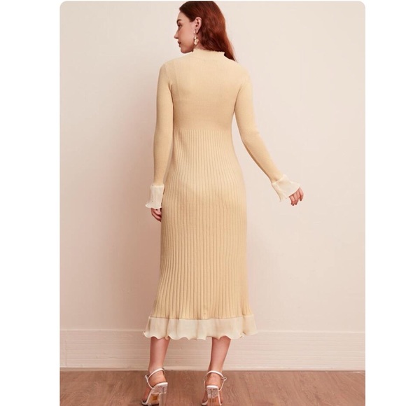 COPY - Flounce Sleeve Ribbed Knit Sweater Dress - Picture 2 of 4